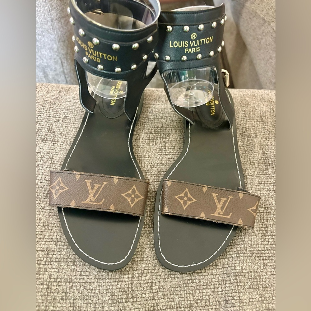 Louis Vuitton Black and Brown Monogram Sandals